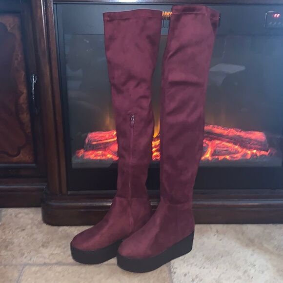 Vintage Burgundy Suede Boots - Picture 1 of 4